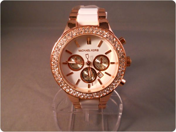 Relógio réplica MK branco com rose e strass