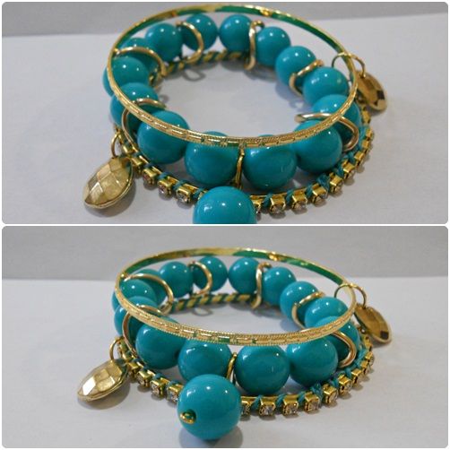 Conjunto pulseira azul turquesa
