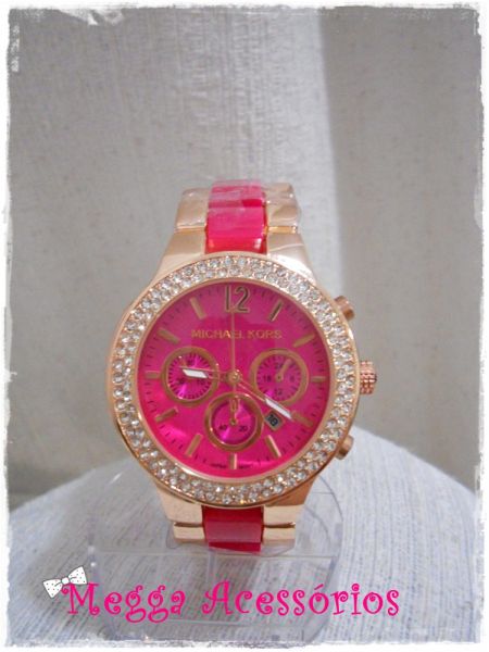Relógio réplica MK pink com rose e strass