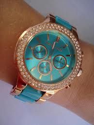 Relógio réplica MK azul turquesa com strass